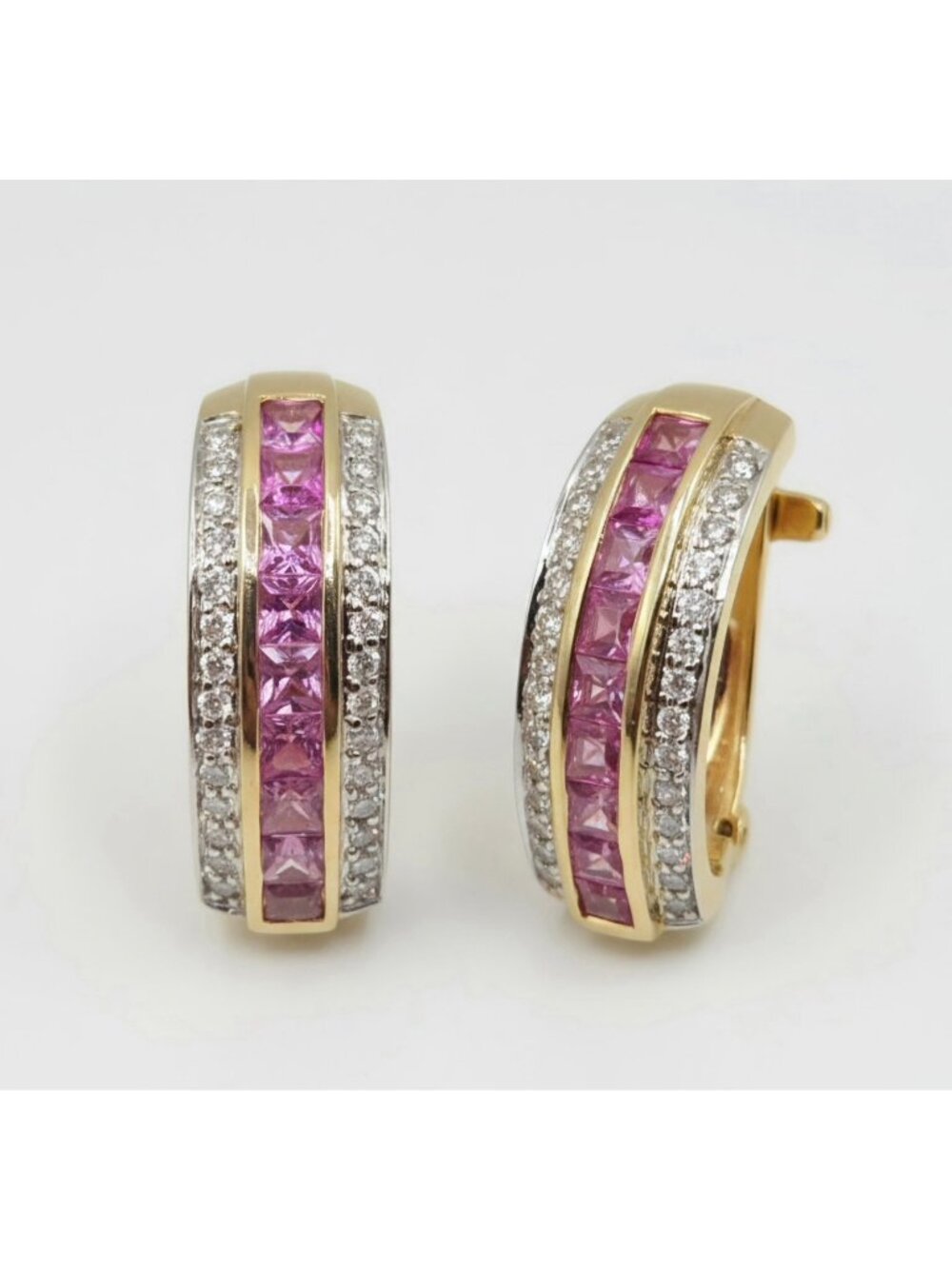 14K Gold Pink Topaz & Natural Diamond Huggie Earrings Elegant w/Appraisal